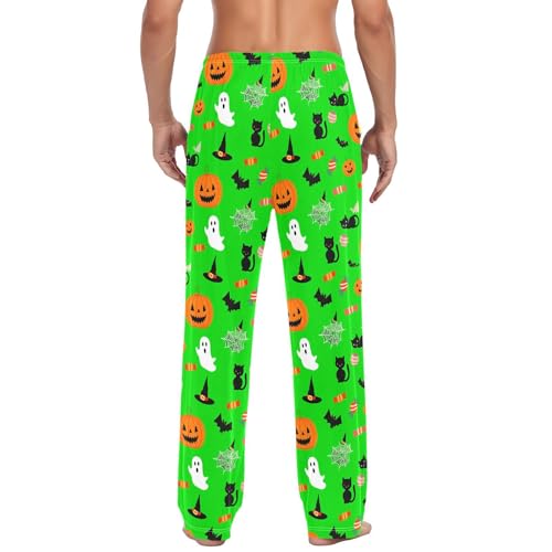 Green Halloween Men's Cotton Pajama Pants with Pockets and Drawstring Comfortable and Stylish,S3