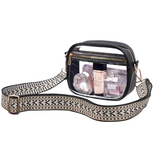 Image of Fibrdoo Clear Bag Stadium Approved, Leather Clear Crossbody Purse Bag for Concerts Sports Events Festivals