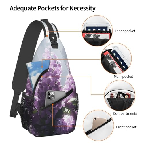 Bolso bandolera cruzado con flores violetas y patrón floral miniatura 4