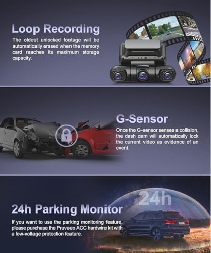 XRC TECH Câmera veicular 4CHs para carros, câmera frontal interna e traseira, visão noturna infraver