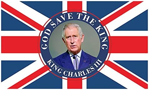 5ft X 3ft King Charles III British Union Jack Flag Our New King To Be, Large Quality Banner, Long Live The King Souvenir Flag King Charles - His Majesty's Royal Coronation Ceremony Decorations (B)