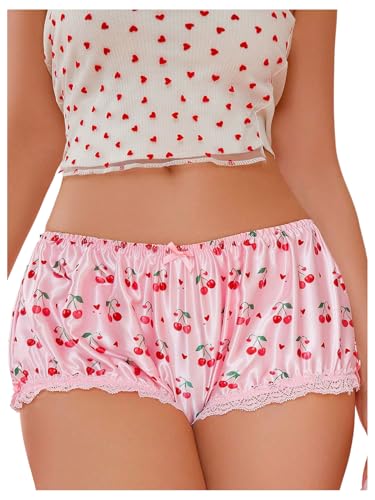SHENHE Women's Satin Lace Trim Underwear Full Coverage Low Rise Kawaii Brief Panty Pink Medium