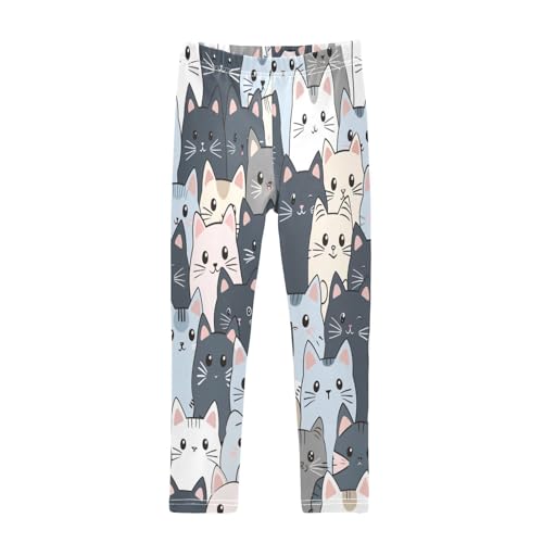 Toddler Girls Leggings Printed Yoga Pants Leggings Blue Grey Cat for Kids