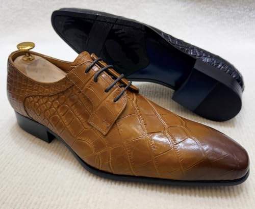 Santimon Men's Crocodile Pattern Leather Oxfords Shoes - Classic Lace-Up Formal Dress Shoesfor Men, Business Wedding Office Footwear4