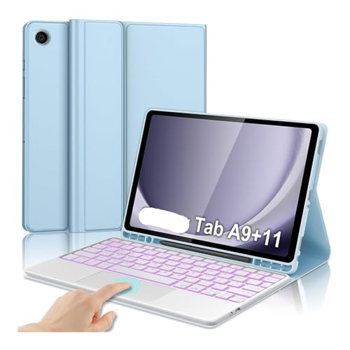 Clavier tactile Samsung Galaxy Tab A9 Plus avec étui rétroéclairé bleu ciel SM-X210
