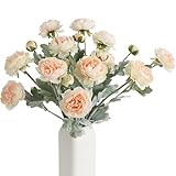 IPOPU Champagne Fake Peonies Artificial Ranunculus Flowers 6pcs 18Heads Champagne Silk Flowers 20.47