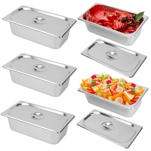 IHDYPPEW 5 Pack, 1/3 Size Stainless Steel Steam Table Pan with Lid, 4 Inch Depth Hotel Pans for Weddings, Parties, Restaurants, Cafeterias and Hotels