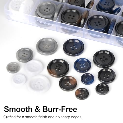 Image of 110Pcs Mixed Sewing Buttons, 4-Hole Craft Round, 5 Color 3 Size(15mm,20mm,25mm) Suit Coats Blazer Resin Button, Suitable for Variety Clothing Sewing, DIY Craft (White,Grey, Brown,Blue, Black)
