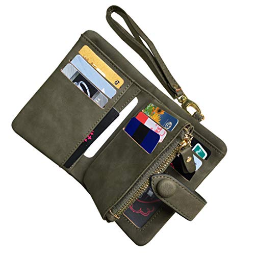 Image of Ladies Wallet RFID Blocking Women Leather Wristlet, Army Green, Size Medium