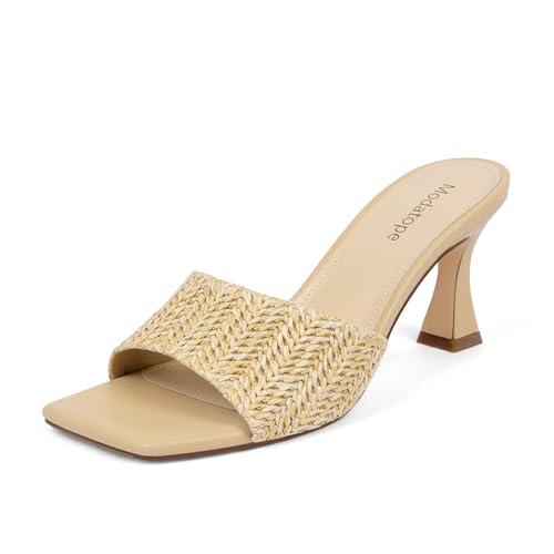 Image of Modatope Womens Heeled Sandals Open Square Toe Heels Chunky Block Heel Slip On Sandals for Women