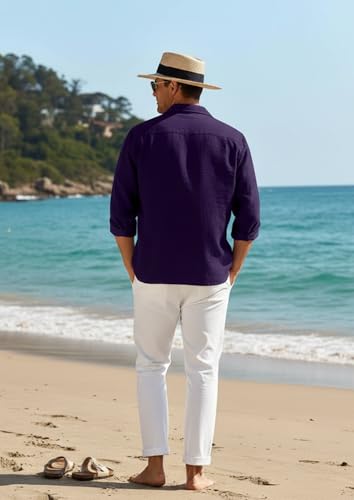 Image of Combo of Men's Casual Cotton Blend Shirt || Long Sleeve Button Down with Spread Collar | Lightweight Breathable Fabric | Stylish Solid Shirt for Beach, Office & Everyday Wear Pack of 2