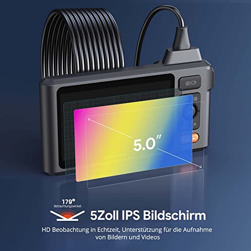 Endoskopkamera mit Licht 5,0 Zoll IPS Bildschirm, DEPSTECH Dual Lens Inspektionskamera 1080P HD,...