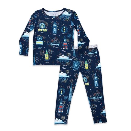 Bellabu Bear Two-Piece Pajama Set for Boys & Girls, Matching Family Pajamas, Rayon from Bamboo 4T (New Year's Worldwide Countdown, 4T)