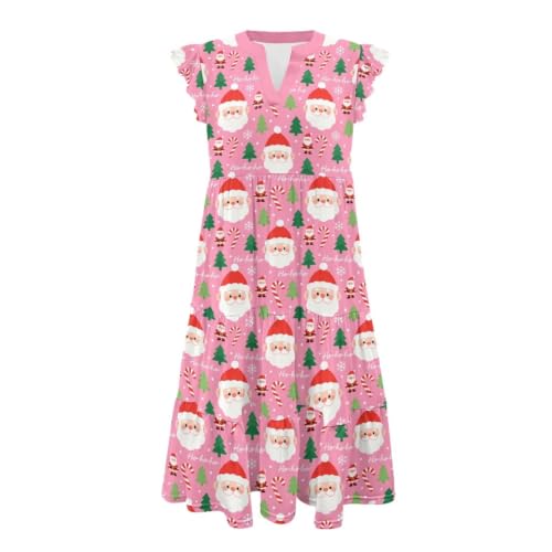 Image of Womens Summer Dress Ruffle Sleeve V Neck Dress Casual Fit Flowy Beach Vacation Sundress with Pocket S-2XL