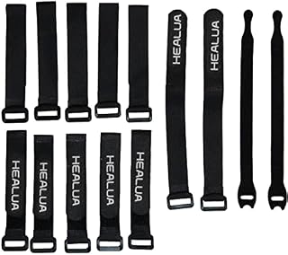 HEALUA Reusable Cinch Straps 3/4" x 8" - 12 Pack, Multipurpose Quality Hook and Loop Securing Straps (Black) - Plus 2 Free Bonus Reusable Cable Ties