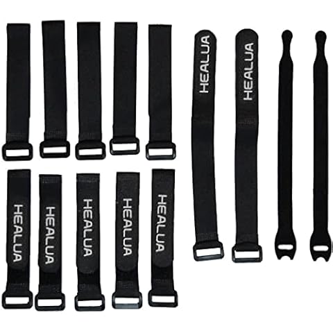 HEALUA Reusable Cinch Straps 3/4" x 8" - 12 Pack, Multipurpose Quality Hook and Loop Securing Straps (Black) - Plus 2 Free Bonus Reusable Cable Ties Cover