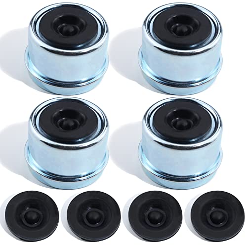 iBroPrat 4PCS 1.98 Trailer Hub Cap Trailer Axle Bearing Dust Cap Cup Grease Cover with 8 Rubber Plugs Bolt Metal Trailer Axle Wheel Bearing and Hub Dust Caps for Most 2000 to 3500 Pound Axles Dexter