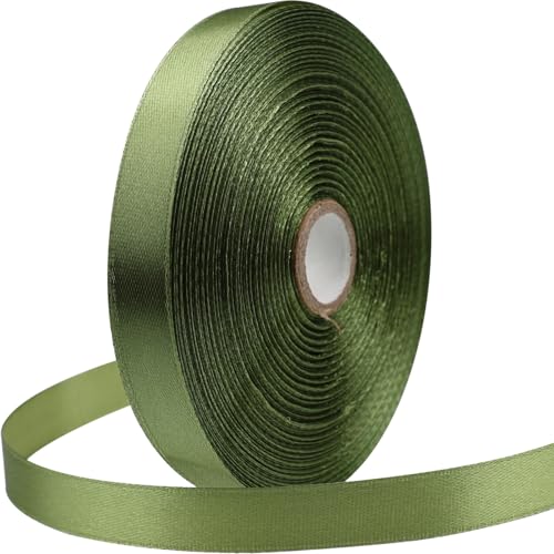 SJRIRG 1/2 Inch Olive Green Satin Ribbon 50 Yards Single Face Polyester