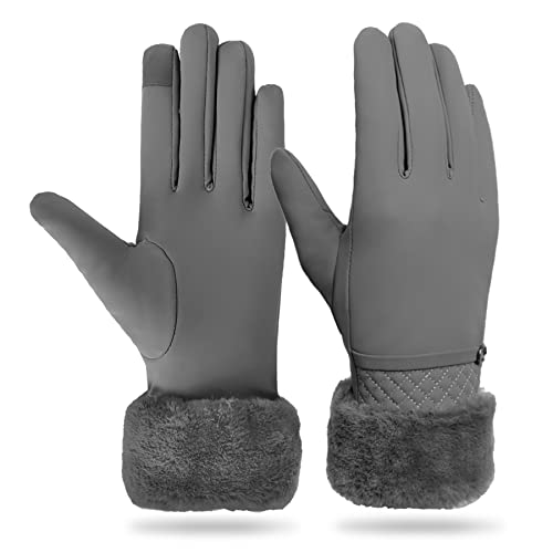 YONHEE Damen Winter Handschuhe Touchscreen - warme wasserdichte winddichte Winterhandschuhe mit für Outdoor-Walking, Radfahren, Reiten und Laufen für Männer bis Frauen (grau A)