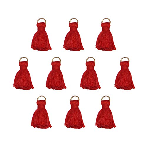 Tassels (10 Pcs) With Jump Ring For Jewelry Making, Crafts, Decor, Diy 1” In White, Black, Navy Blue, Pink, Red, Green, Purple For Earrings, Necklace, Bracelet, Mala, Pillows, Zipper (Red) #TOP12