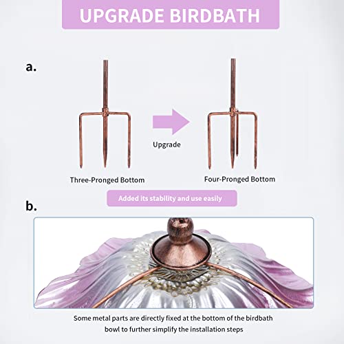 Image of MUMTOP Glass Birdbath Birdfeeder with Metal Stake Garden Yard Outdoor Pink