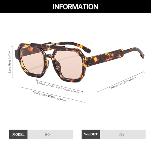 YAMEIZE Retro Pilot Sunglasses for Women Men Trendy Vintage Double Bridge Hexagonal 70s Sunglasses UV4003