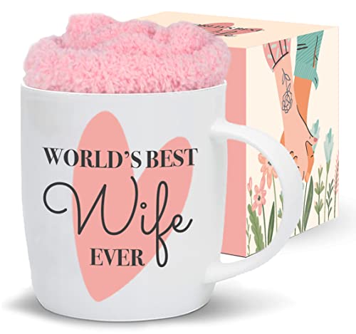 Gifffted Tasse Meilleure Femme, Mug Original Pour Elle, Anniversaire, Cadeau Saint Valentin, Noel, Fête des Mères, Mug à Café Meilleure épouse, Cadeau de Mari à Femme, Tasse et Chaussettes Set Cover