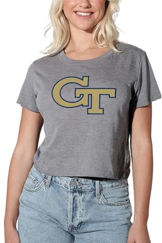 Georgia Tech Official Distressed Primary Women's Crop, Athletic Heather, S