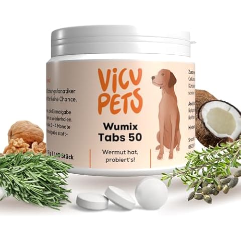 Vicupets Wumix Tabs | 24 Monats Vorrat | Liefert Saponine, Bitterstoffe, Gerbstoffe und Ballaststoffe zur Unterstützung des Magen Darm Millieus |100% Natürliche Inhaltsstoffe | 50 Stück Cover