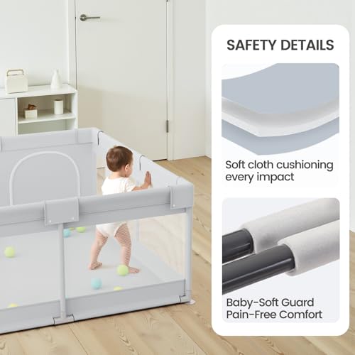 Julrrimg Laufstall Baby 120x120 cm - Laufgitter für Babies und Kleinkind, Baby Playpen, Kinderlaufstall, Grau