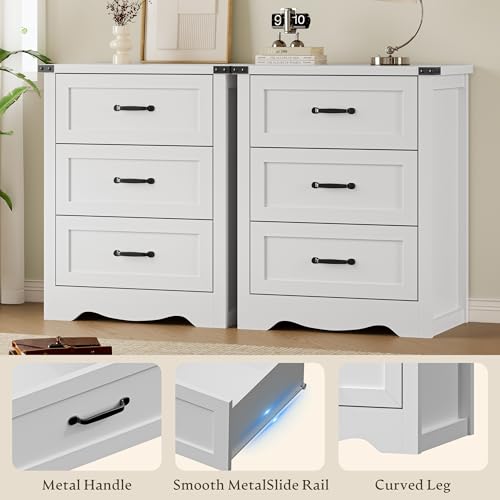 Image of BORNOON 3-Drawer Dresser for Bedroom, Small Wooden Chest of Drawers with Metal Handles, Narrow Storage Cabinet with Anti-Tipping Design, Sturdy Dresser Organizer for Closet, Living Room, Entryway