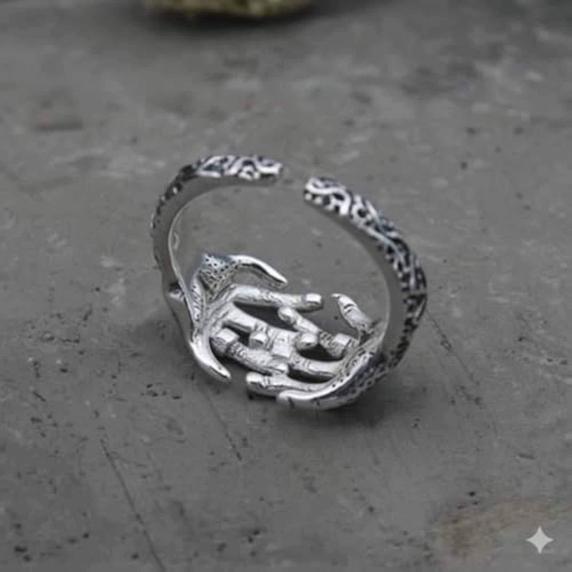 Gothic Skeleton Hand Adjustable Ring, Polished Silver