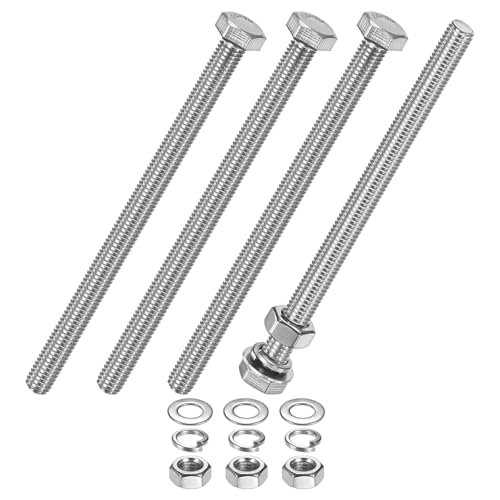 M METERXITY 4-Pack Hex Head Screw Bolt with Nuts Flat &amp; Lock Washers M8x120mm Stainless Steel Bolts and Nuts Kit Fully Threaded Metric Bolt Assortment for Equipment/Machinery