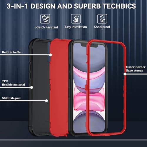 Image of SunStory Compatible with iPhone 11 Case with HD Screen Protector, 3-Layer Heavy Duty Full-Body Cover,3 in 1 Hybrid Protective Case for iPhone 11 6.1 inch,BlackRed