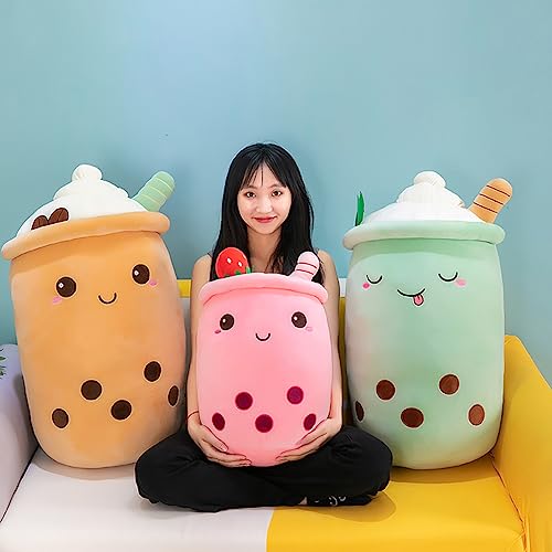 Bobomon Bubble Tea Kuscheltier PlüSchtier XXL SüßE Kissen, Kawaii Bubble Tea Cup Plushie Stofftier Boba Teetasse PlüSch Spielzeug Deko (Grün, 23cm)
