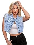MakeMeChic Women's Fringe Jean Jacket Sequin Tassel Sleeveless Cropped Denim Jacket Light Wash M