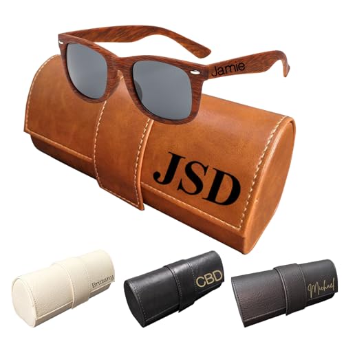 Personalized Wood Grain Sunglasses with Leather Box, Custom Name Sunglasses, PU leather Glasses Storage Box, Unisex Sunglasses, Handmade Best Man Gifts, Birthday gifts, Dad gifts, Grandpa gifts