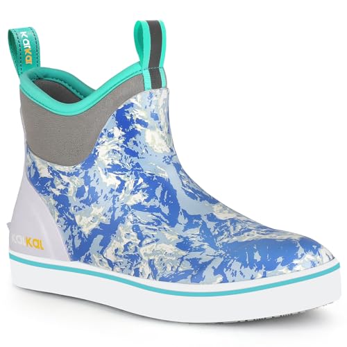 Image of Kalkal Women's Deck Boots, Waterproof Ankle Rain Boots Fishing Boots with High Traction, Women's Rubber Boots For Gardening Fishing Boating Camping