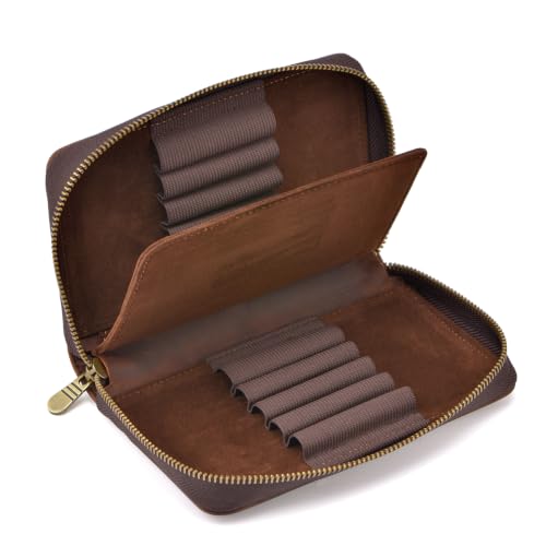 Image of Fountain Pen Leather Pen Case 10 Divided Slots, Rollerball Pen Holder Handmade Display Organizer Zippered Pouch