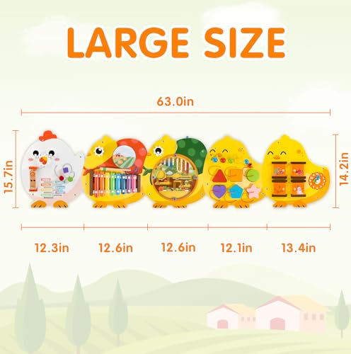 Chick Squad Activity Wall Busy Board Panels | 11-in-1 Wooden Sensory Wall Panel for Kids, Montessori Learning Activity Center | Perfect for Toddler Playroom Daycare Nursery Classroom Dentist Office - Image 4