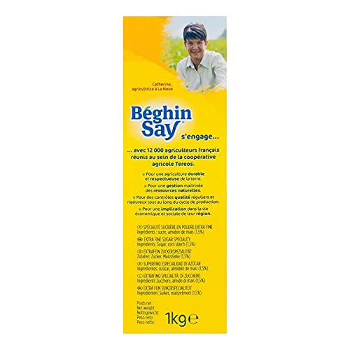 BEGHIN SAY - Poudre L'Extra Fin pour une saveur sucrée parfaite - Format économique de 1 Kg pour plus de plaisir dans votre cuisine. - Le Lot De 4