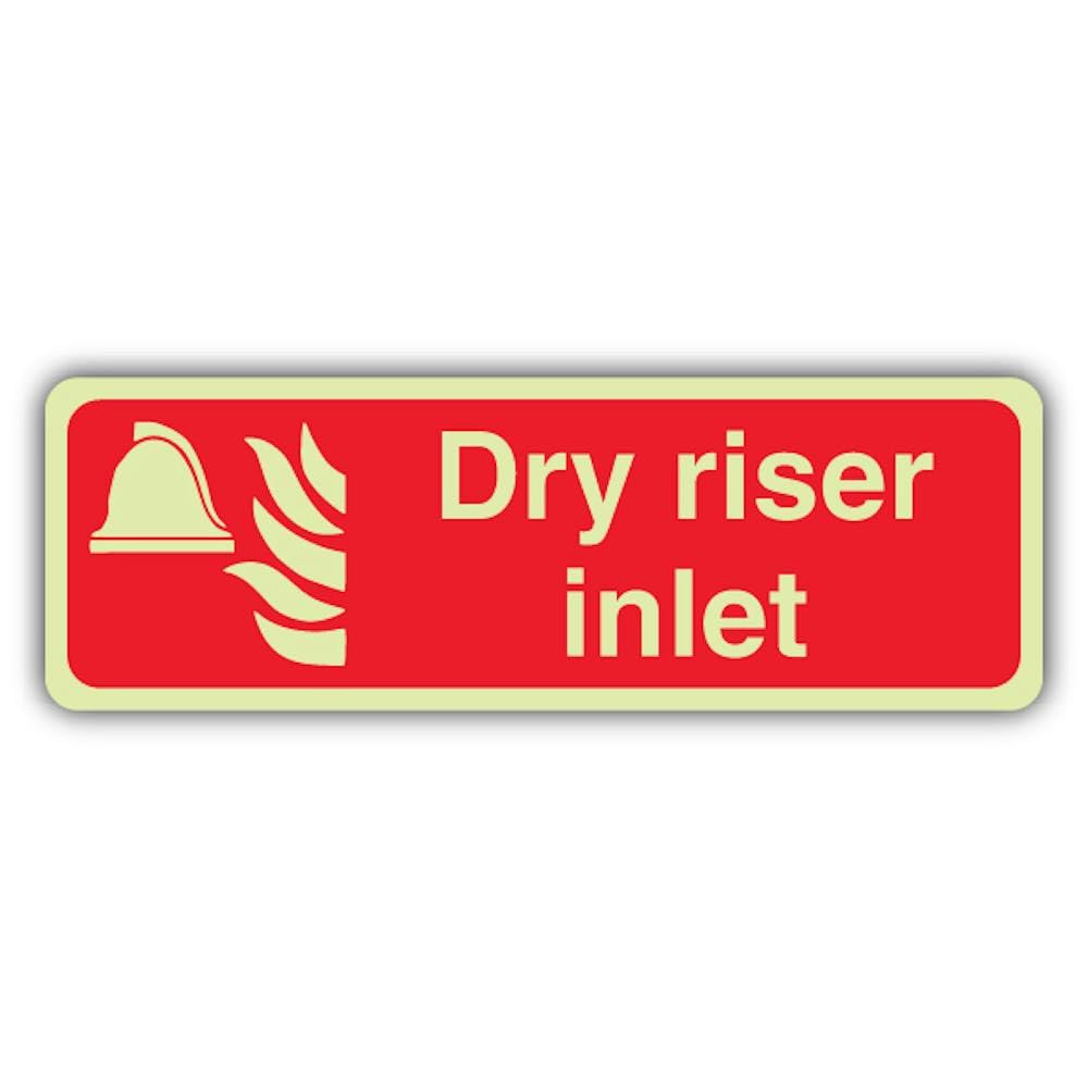 V Safety Photoluminescent Dry Riser Inlet - Landscape Safety Sign - 210 x 70 mm - Self Adhesive Vinyl - Double Glow