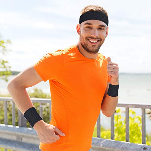 Image of Bememo 6 Pcs Neon Sports Sweatbands Set Sports Competitions Sweatbands 2 Headband 4 Wristbands Breathable Terry Cloth Athletic Bands for Team Soccer Spirit 80s Costumes Cosplay