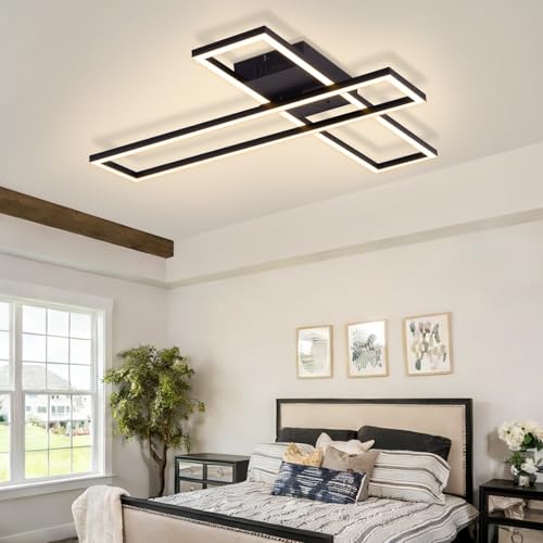 Plafonnier LED salon rectangulaire Homefire noir 42W variable