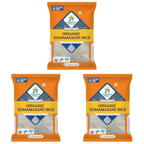 Image of 24 Mantra Organic Sonamasuri Polished Raw Rice /Sonamasoori Chawal - 5 Kg | Pack of 3 | 100% Organic | Chemical Free & Pesticides Free