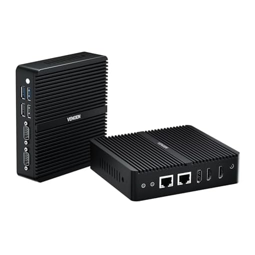 VENOEN Mini PC sin Ventilador de 12ª generación Celeron J6412, Mini Desktop pc, Windows 11, NO RAM NO SSD, Doble HD-MI, DP, 3 Pantallas, 2 RJ45 LAN, USB3.0, RS232 COM, WiFi de Doble Banda, BT4.2