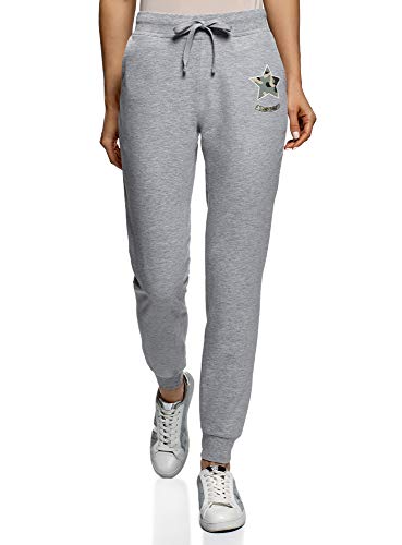 oodji Ultra Mujer Pantalones de Punto con Cordones, Gris, ES 44 / XL