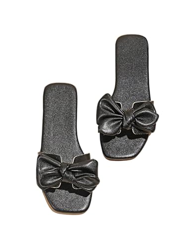 Image of GORGLITTER Girl's Bow Slip on Sandals Square Open Toe Flat Sandals for Outdoors