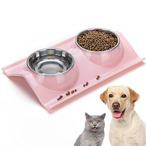 Vealind Doppel-Futternapf für Hunde, rutschfest, erhöht, mit zwei Edelstahlnäpfen (Peachpuff) Cover