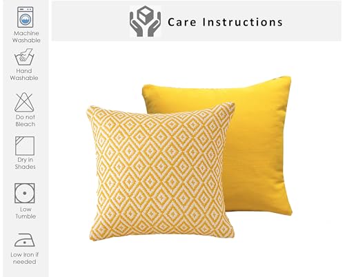 Image of Reversible 20x20 Yellow Cotton Argyle Woven Pack of 1 Fashion Throw Pillow Covers Cases for Couch Sofa Home Decoration | 50 x 50 cm